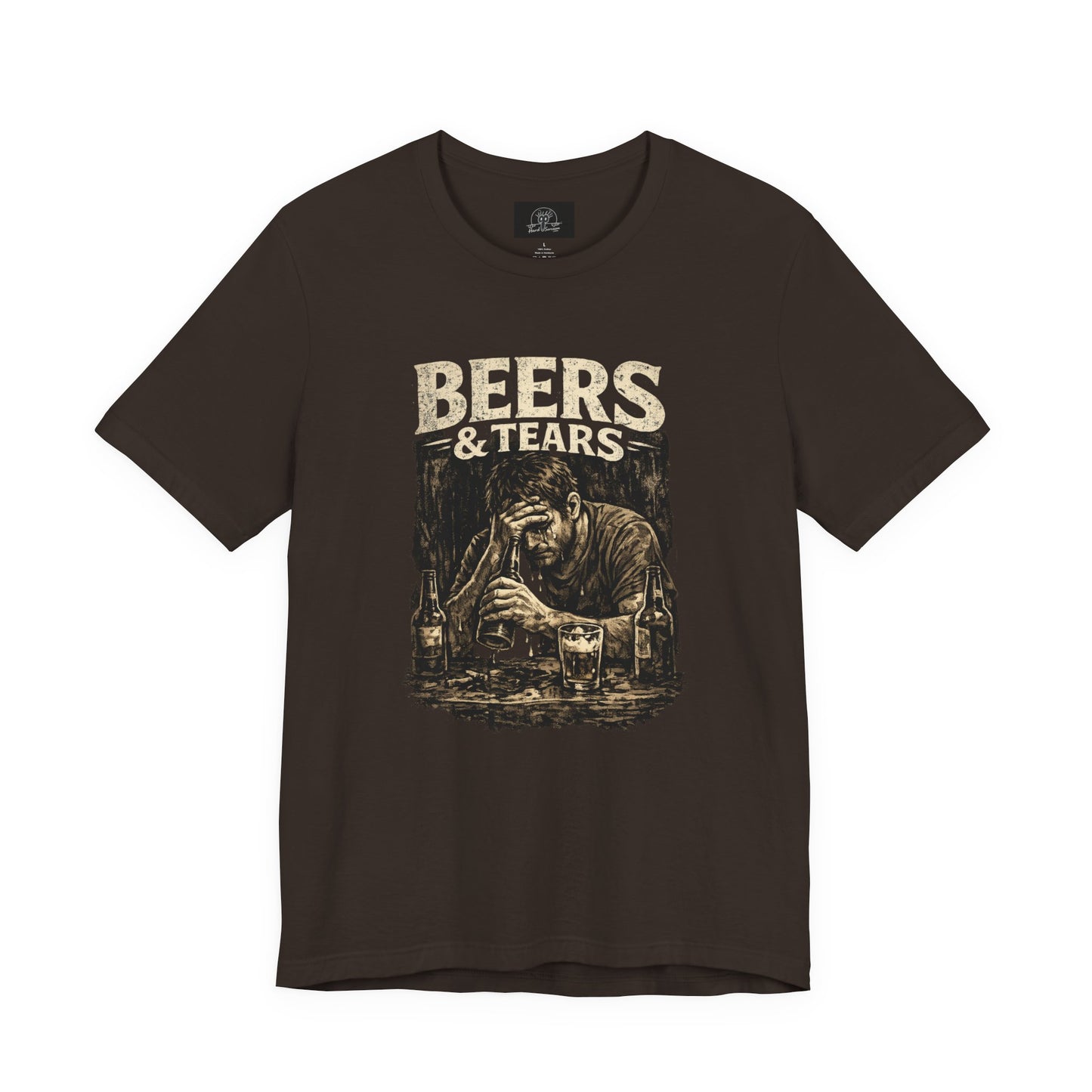 Beers & Tears Tee | Distressed Man Drinking, vintage bar artwork