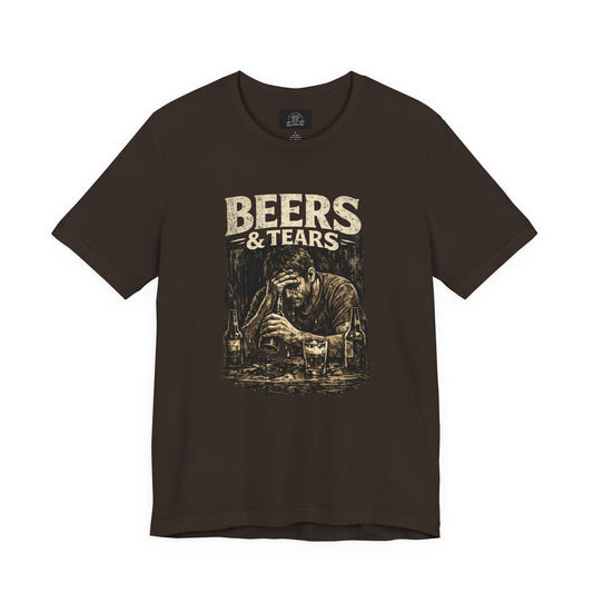 Beers & Tears Tee | Distressed Man Drinking, vintage bar artwork