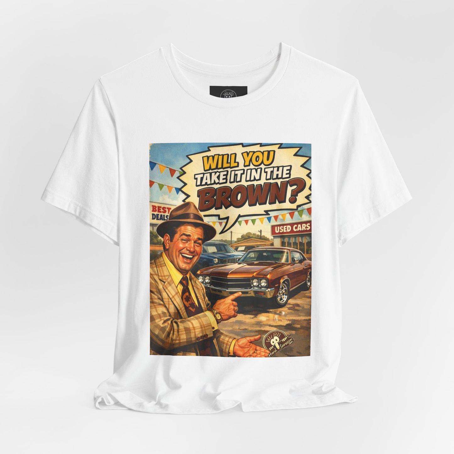 Will You Take It in the Brown? vintage car salesman tee | retro comic graphic shirt | Double Meaning Shirt | Adult Humor