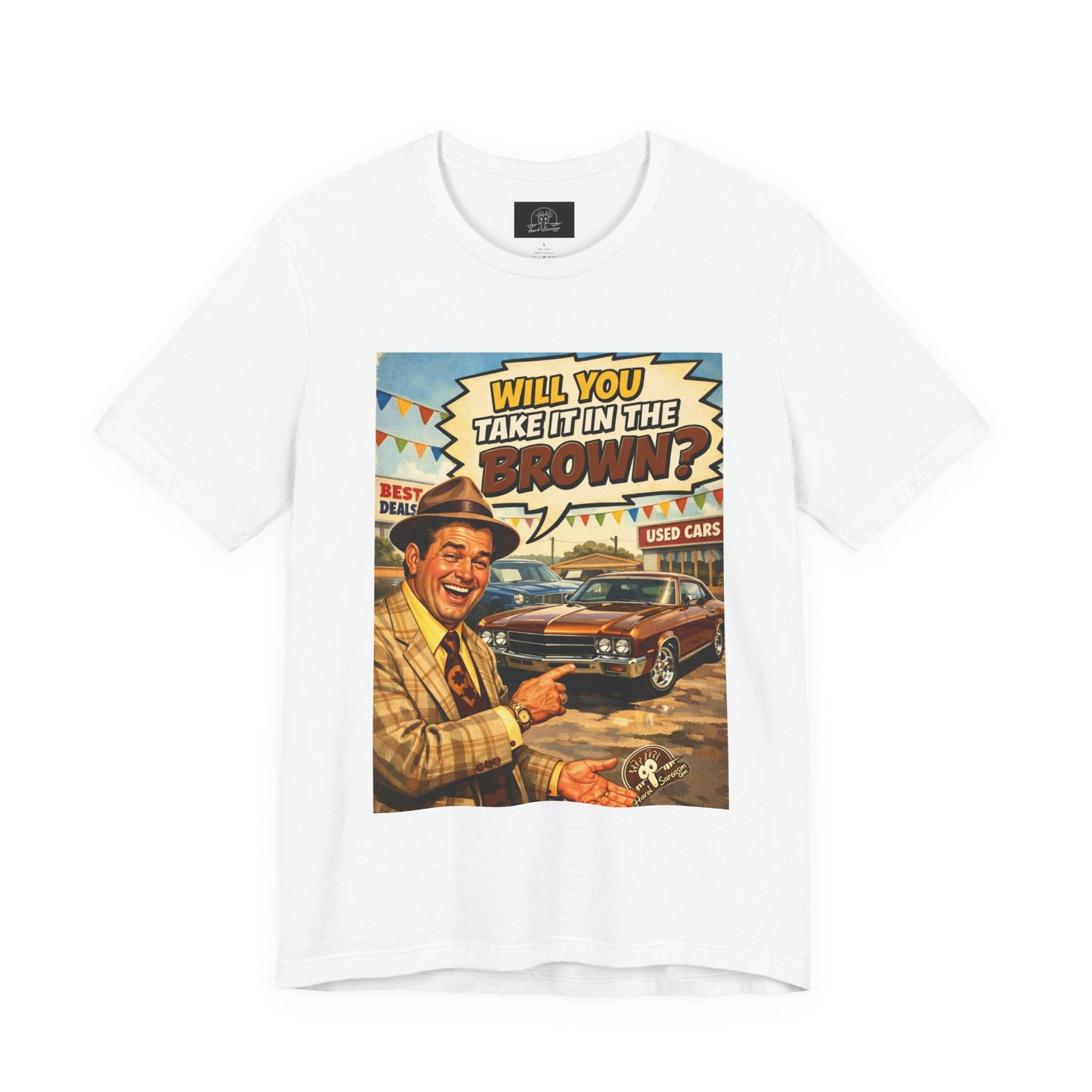 Will You Take It in the Brown? vintage car salesman tee | retro comic graphic shirt | Double Meaning Shirt | Adult Humor