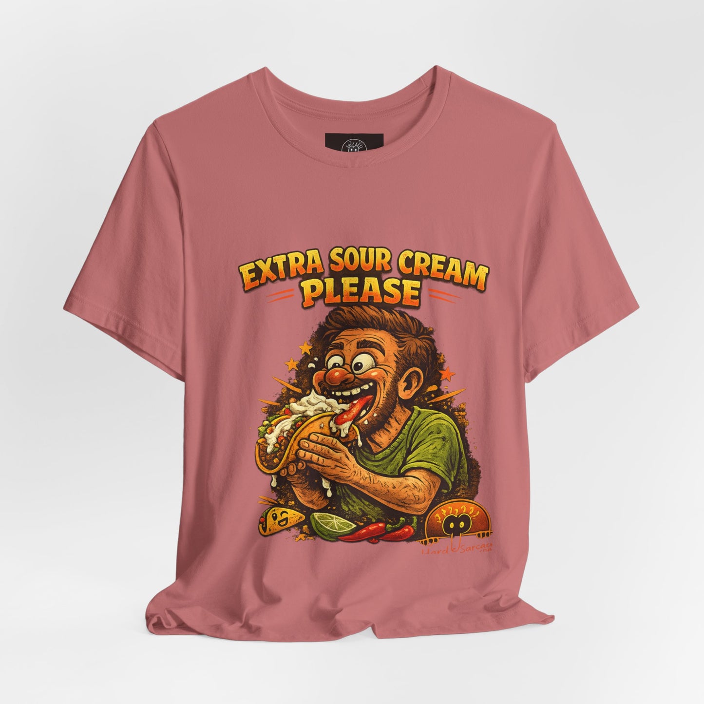 Extra Sour Cream Please T-Shirt | Cartoon Taco Eater Illustration Adult humor