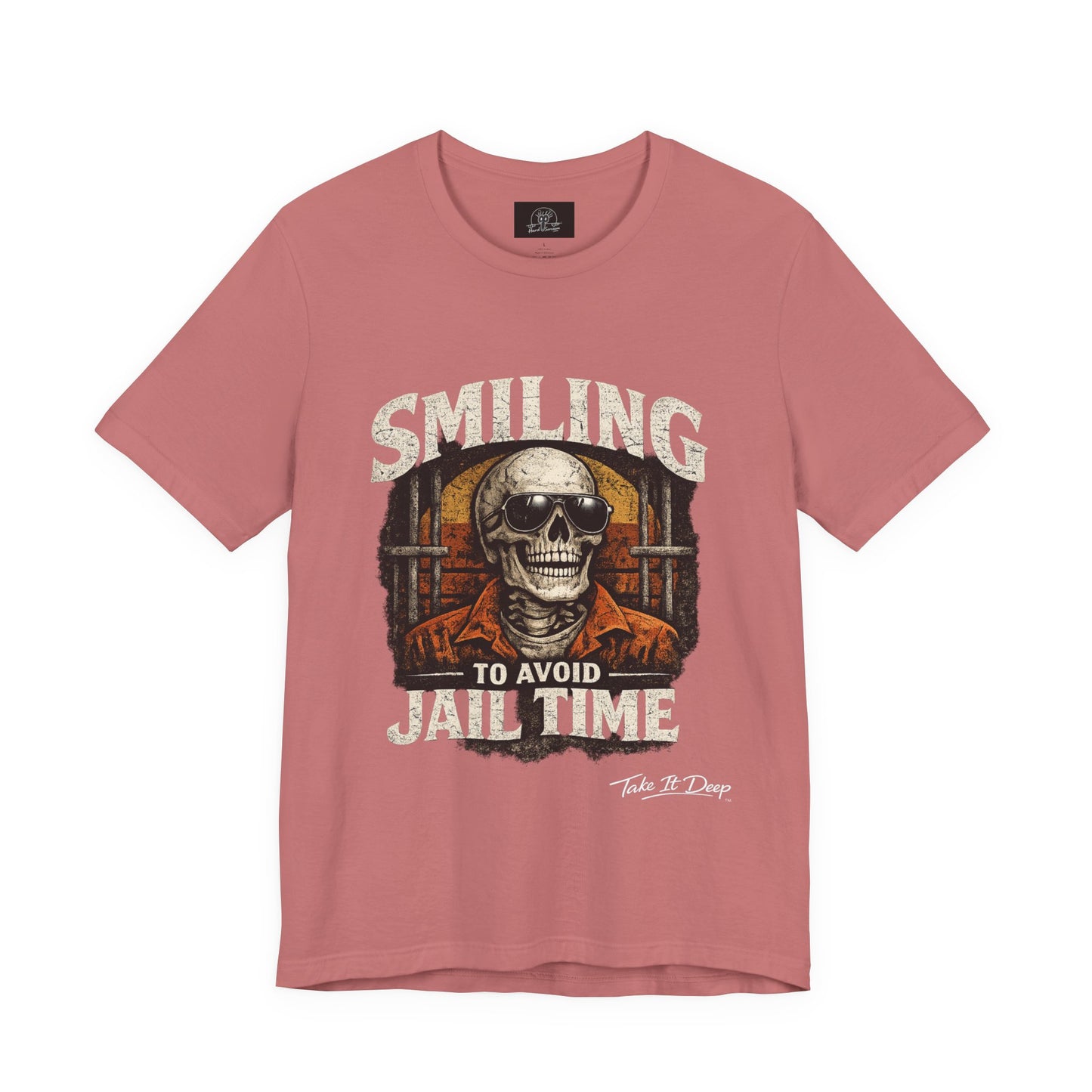 Smiling to Avoid Jail Time | Funny Skeleton Shirt  with sunglasses | Sarcastic Adult Humor Graphic