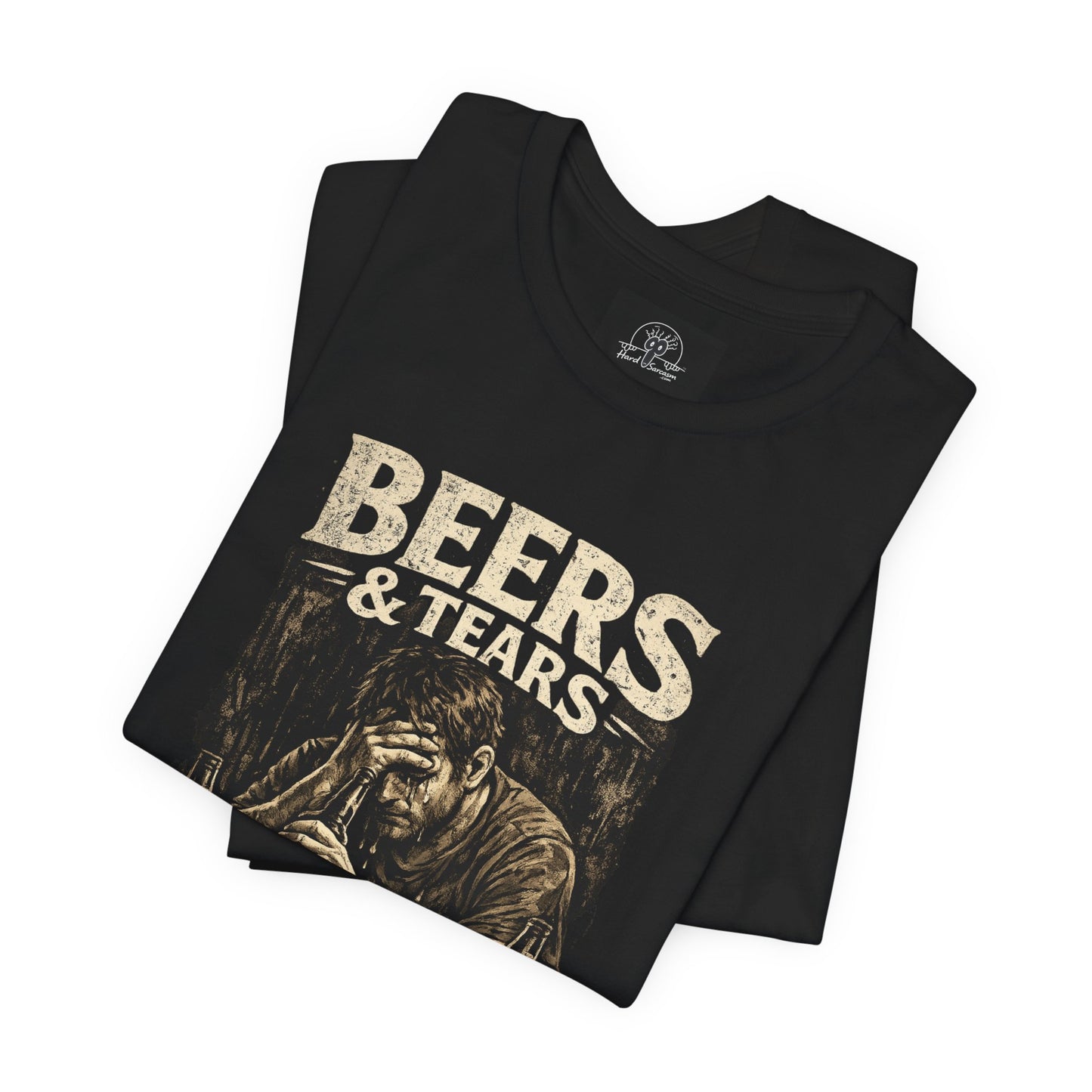 Beers & Tears Tee | Distressed Man Drinking, vintage bar artwork