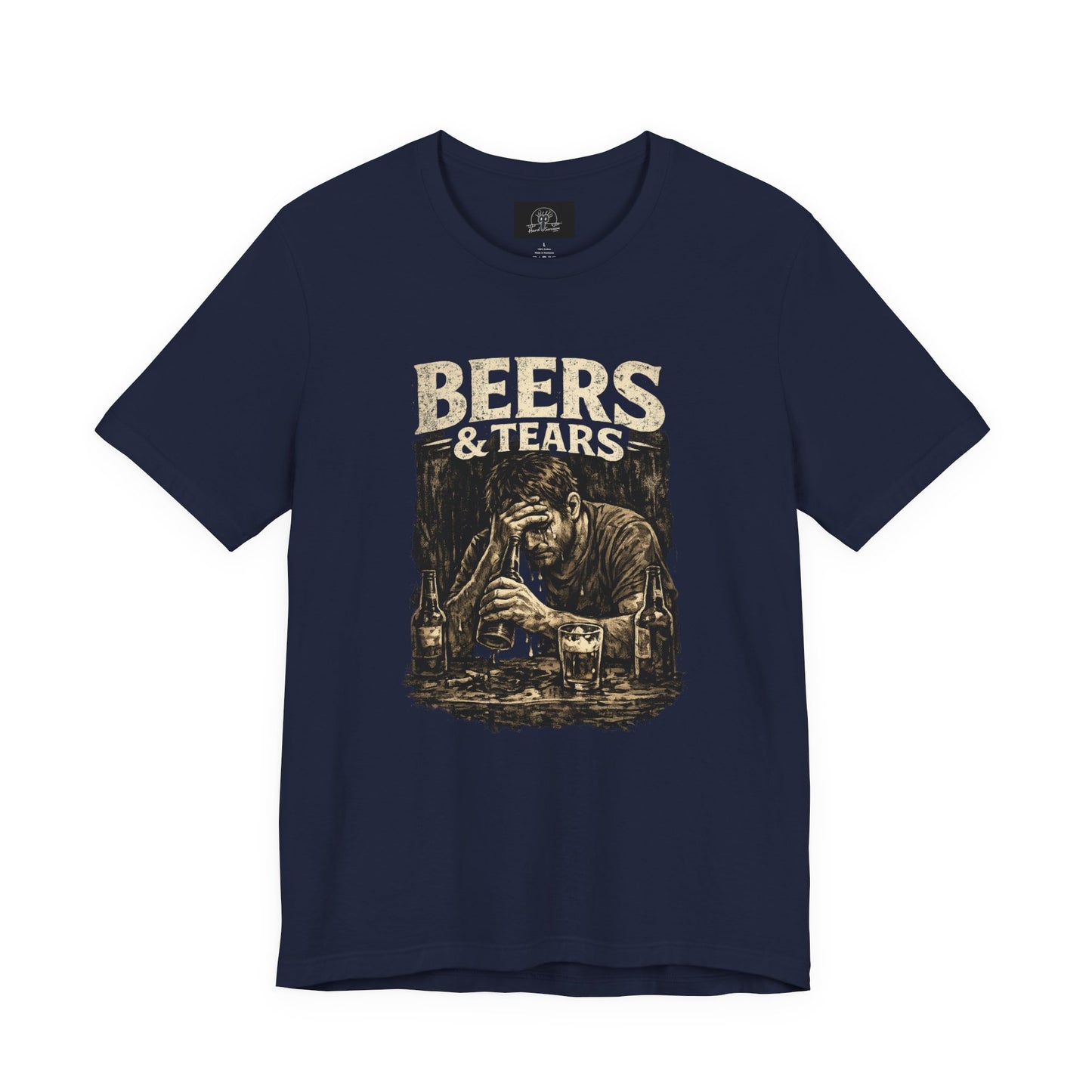 Beers & Tears Tee | Distressed Man Drinking, vintage bar artwork