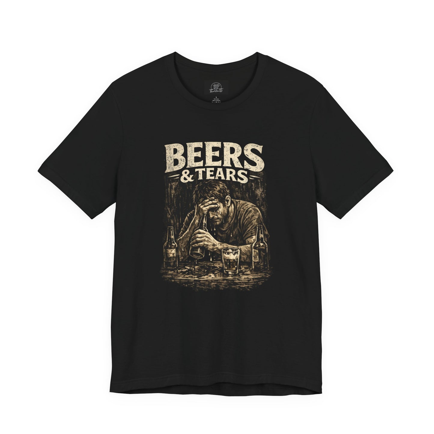 Beers & Tears Tee | Distressed Man Drinking, vintage bar artwork