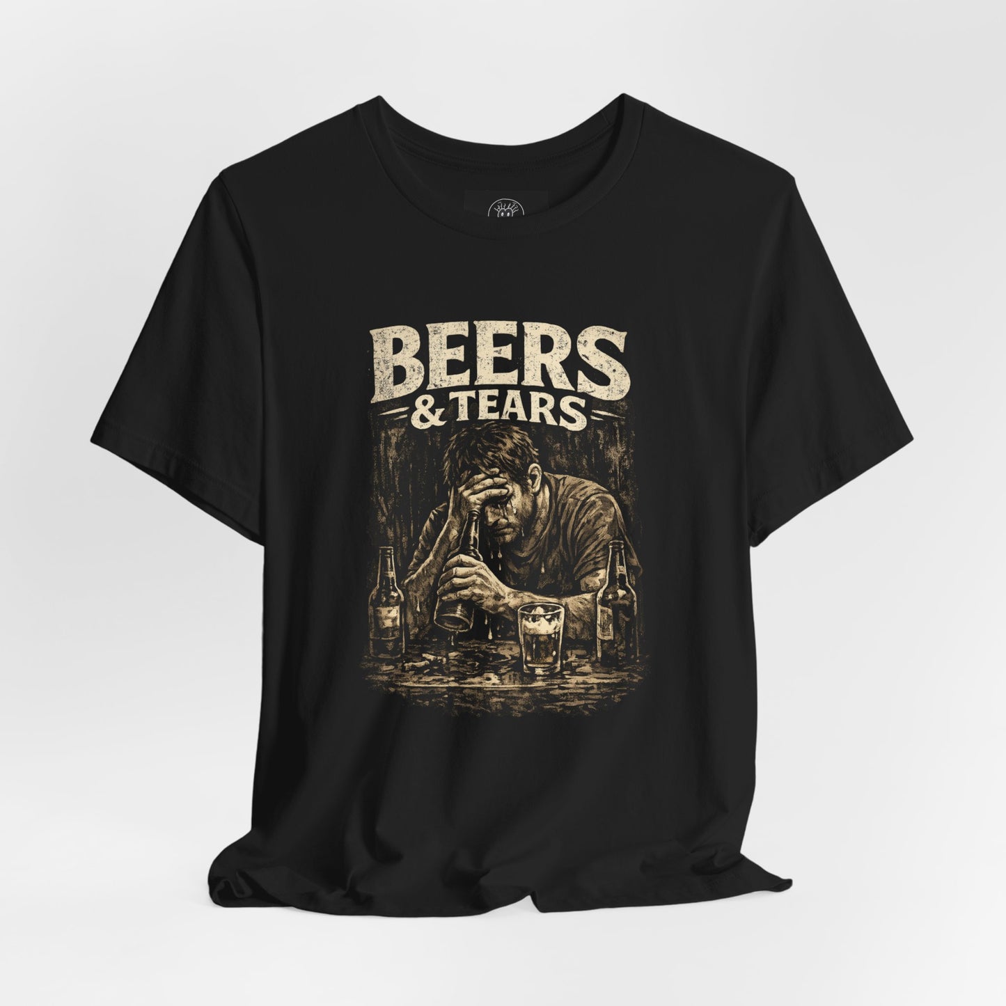 Beers & Tears Tee | Distressed Man Drinking, vintage bar artwork
