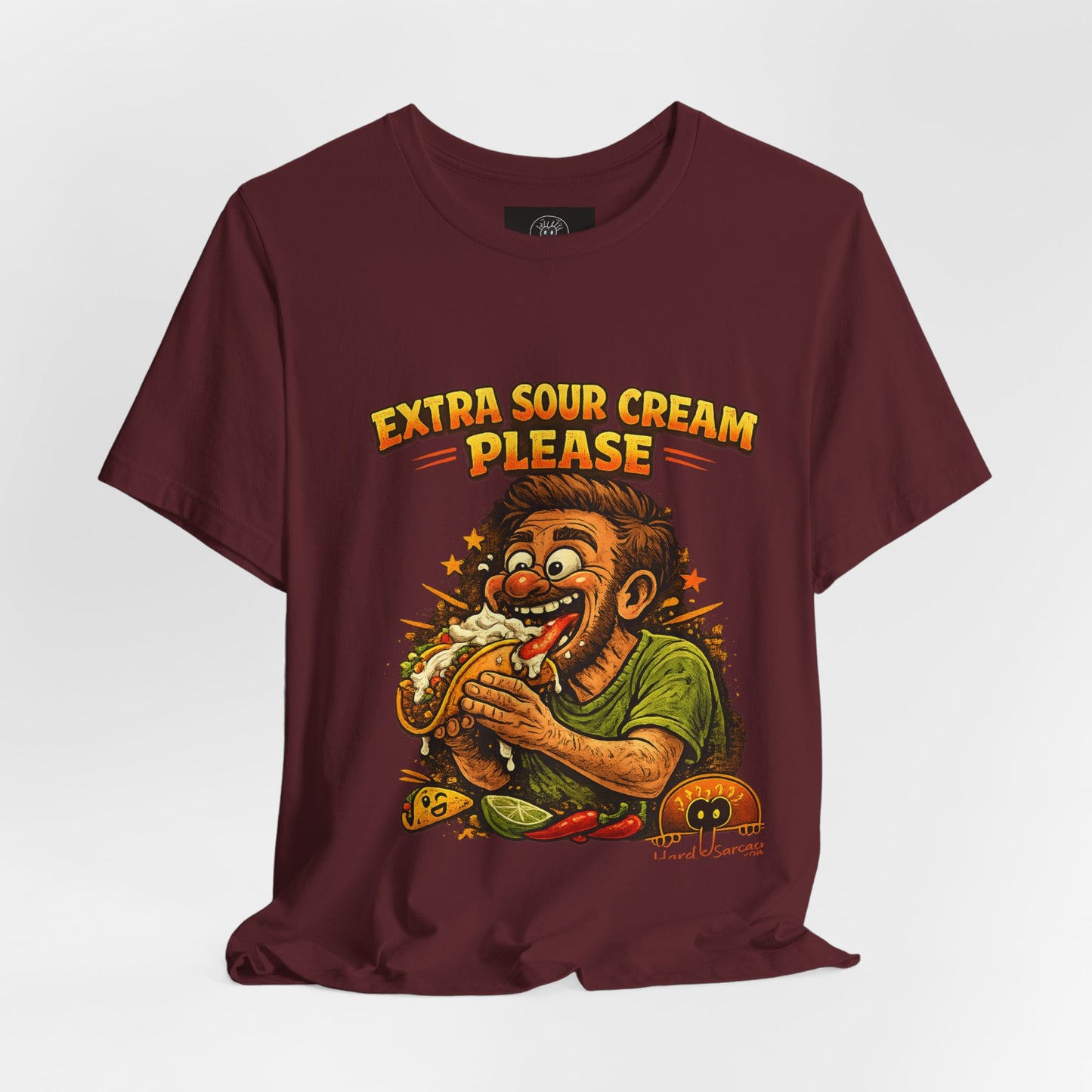Extra Sour Cream Please T-Shirt | Cartoon Taco Eater Illustration Adult humor