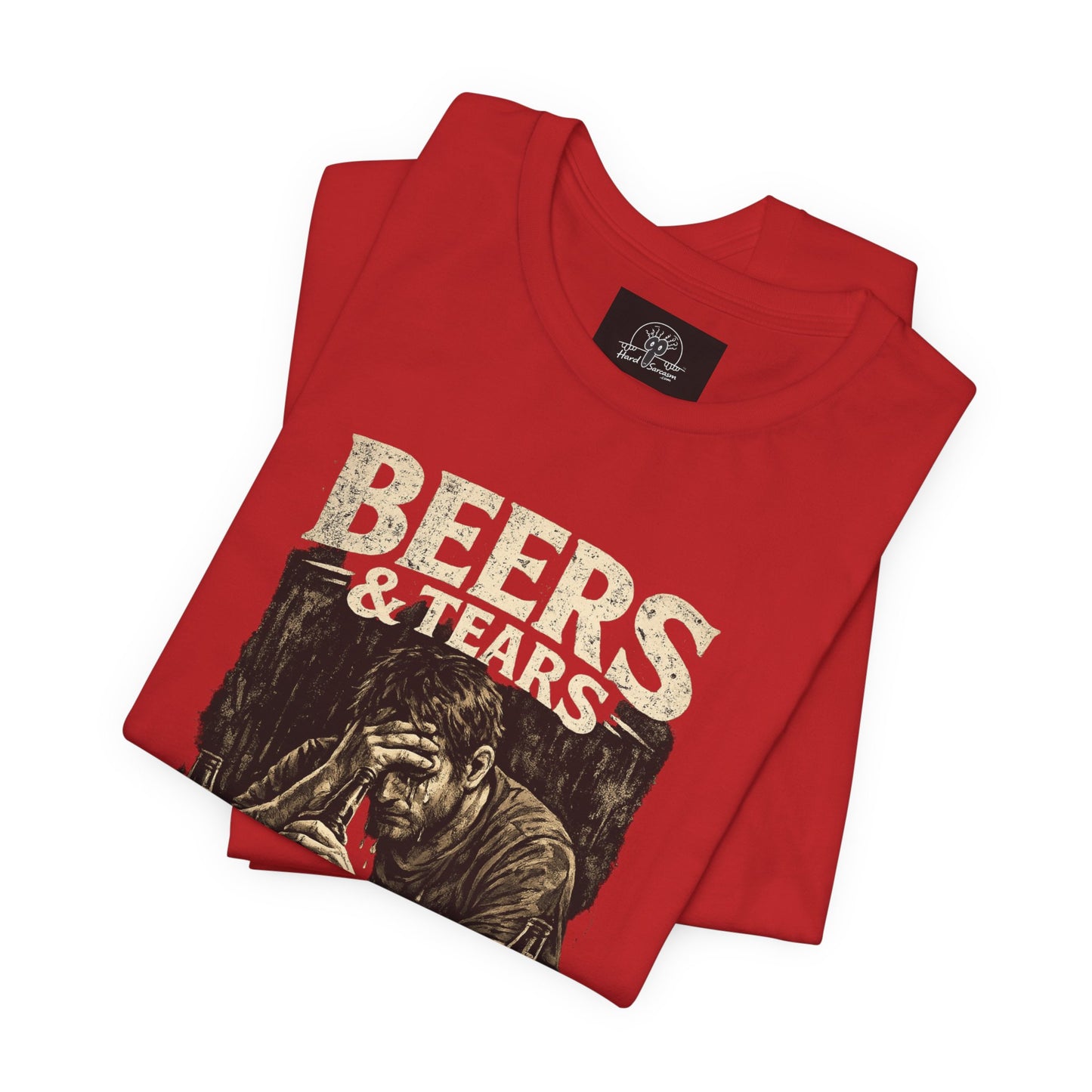 Beers & Tears Tee | Distressed Man Drinking, vintage bar artwork