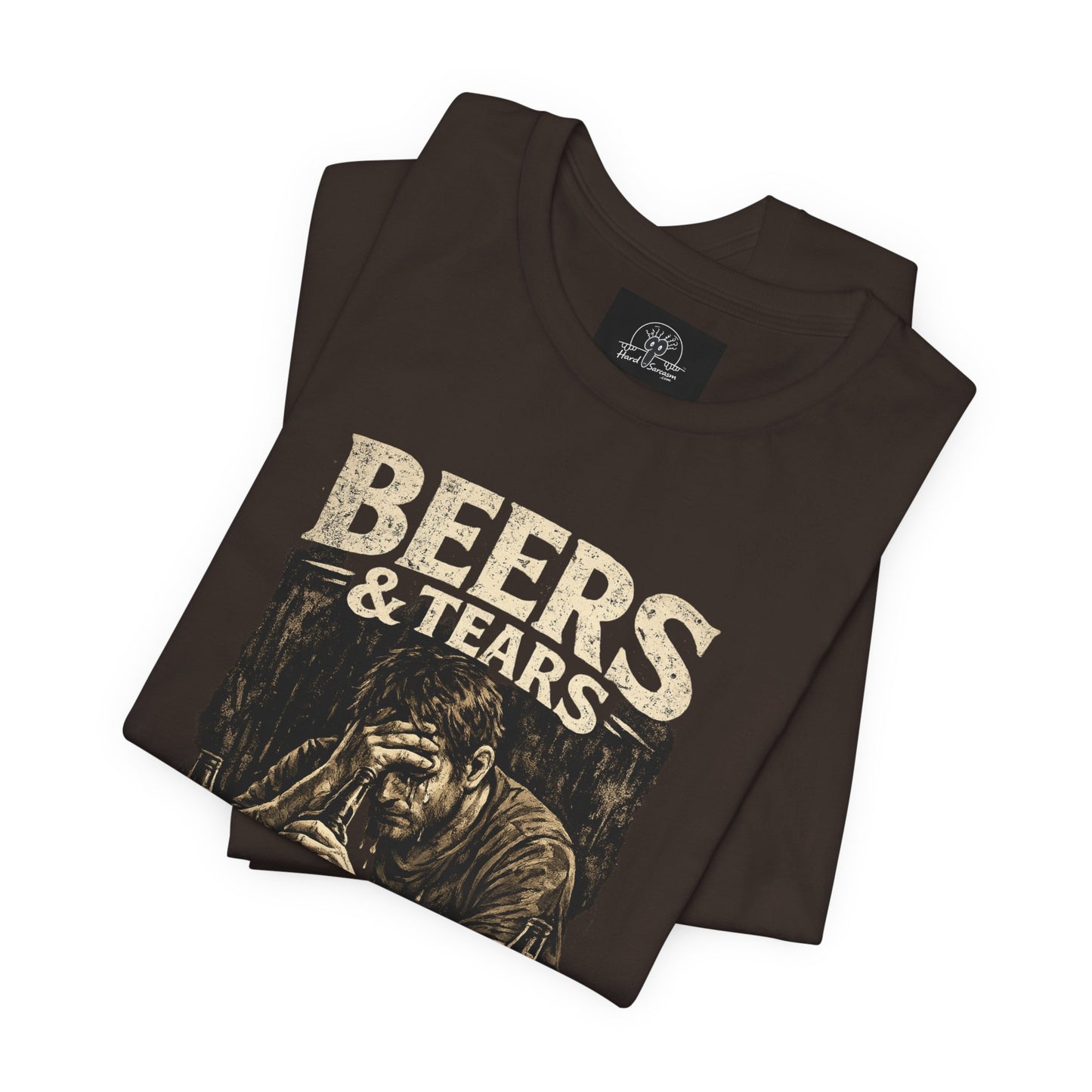 Beers & Tears Tee | Distressed Man Drinking, vintage bar artwork