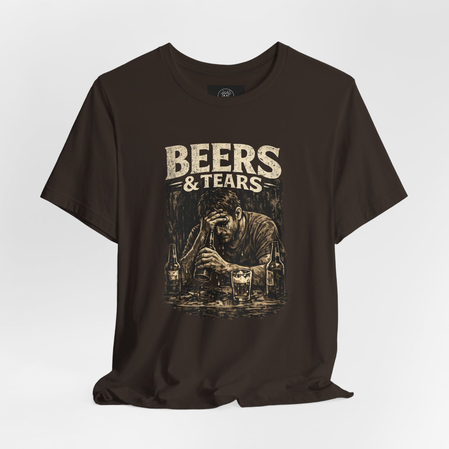 Beers & Tears Tee | Distressed Man Drinking, vintage bar artwork