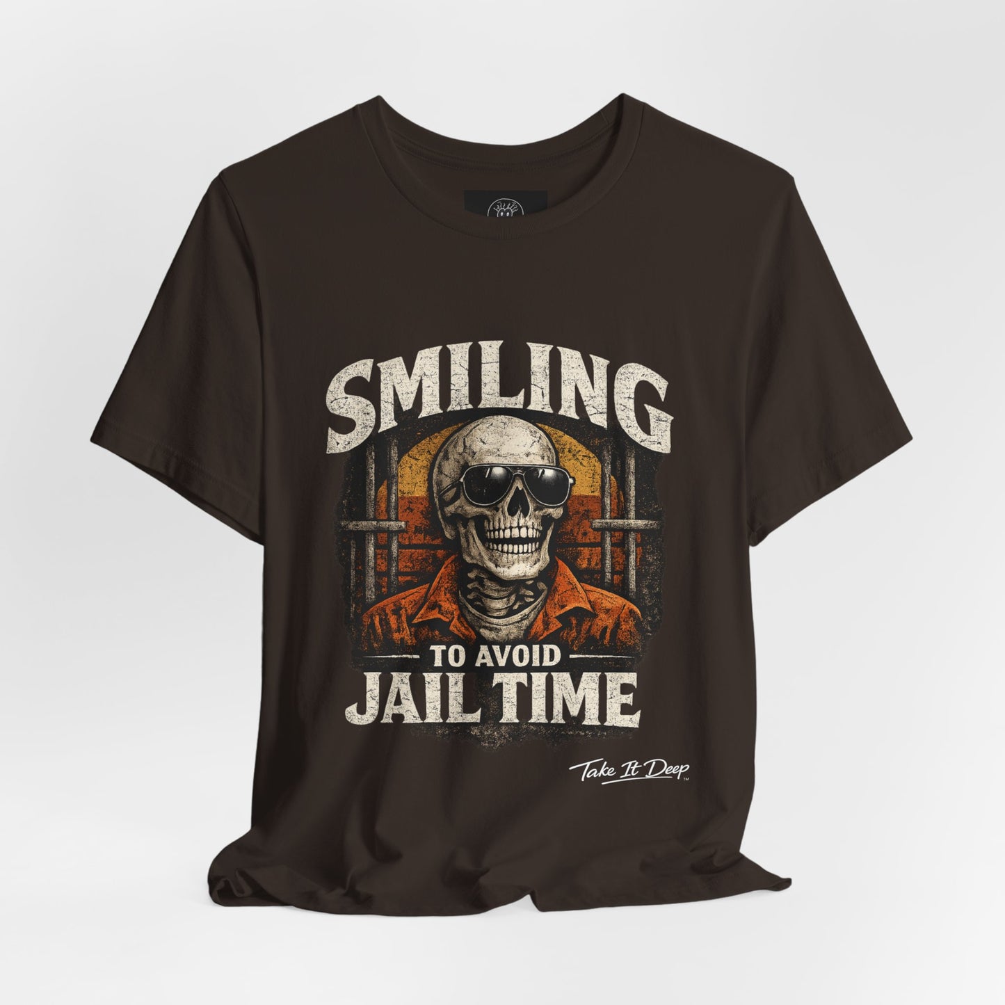 Smiling to Avoid Jail Time | Funny Skeleton Shirt  with sunglasses | Sarcastic Adult Humor Graphic