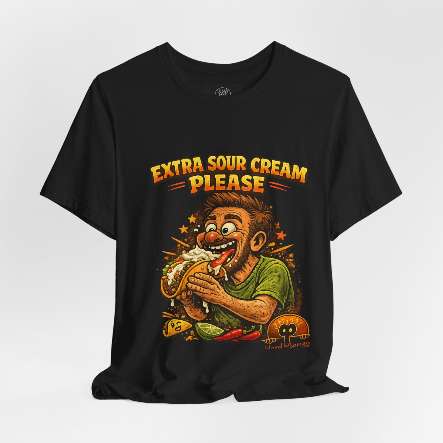 Extra Sour Cream Please T-Shirt | Cartoon Taco Eater Illustration Adult humor