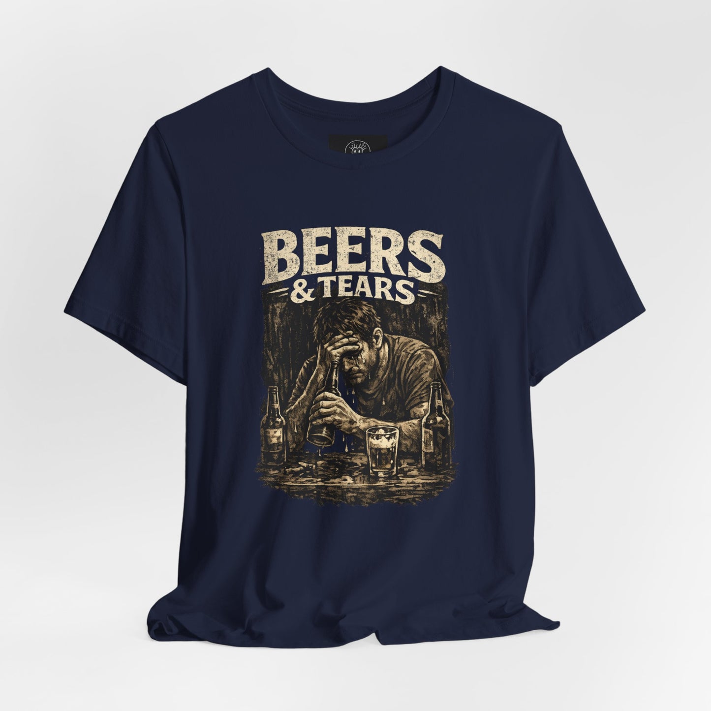 Beers & Tears Tee | Distressed Man Drinking, vintage bar artwork