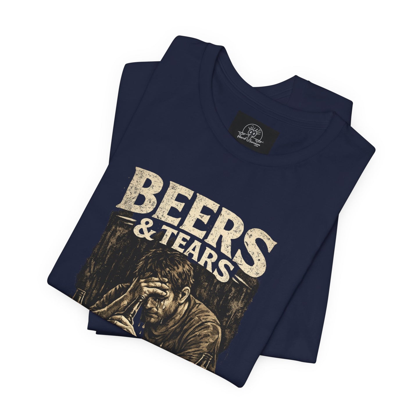 Beers & Tears Tee | Distressed Man Drinking, vintage bar artwork