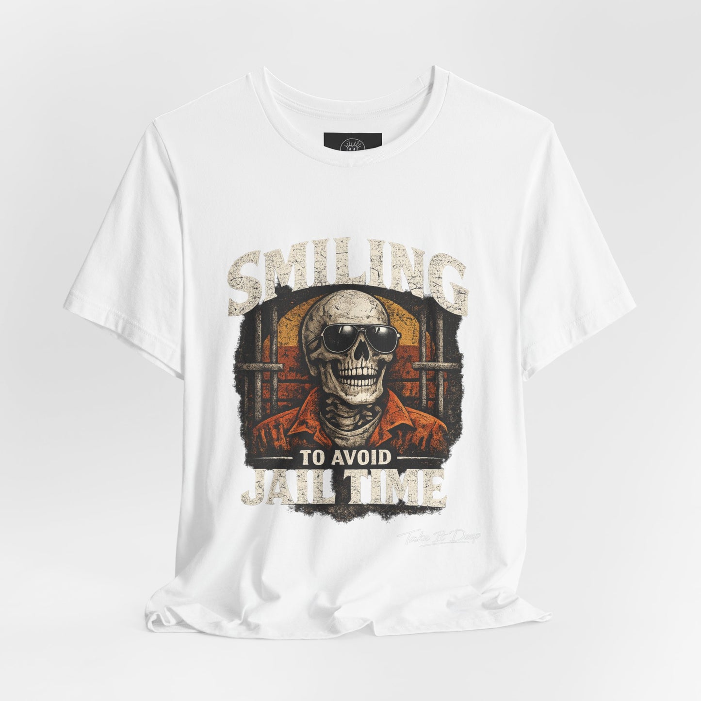 Smiling to Avoid Jail Time | Funny Skeleton Shirt  with sunglasses | Sarcastic Adult Humor Graphic