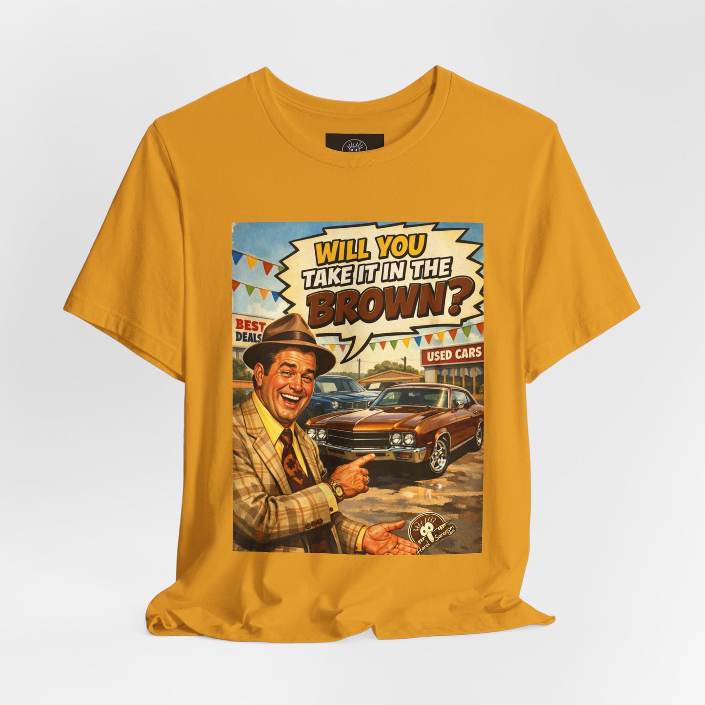 Will You Take It in the Brown? vintage car salesman tee | retro comic graphic shirt | Double Meaning Shirt | Adult Humor