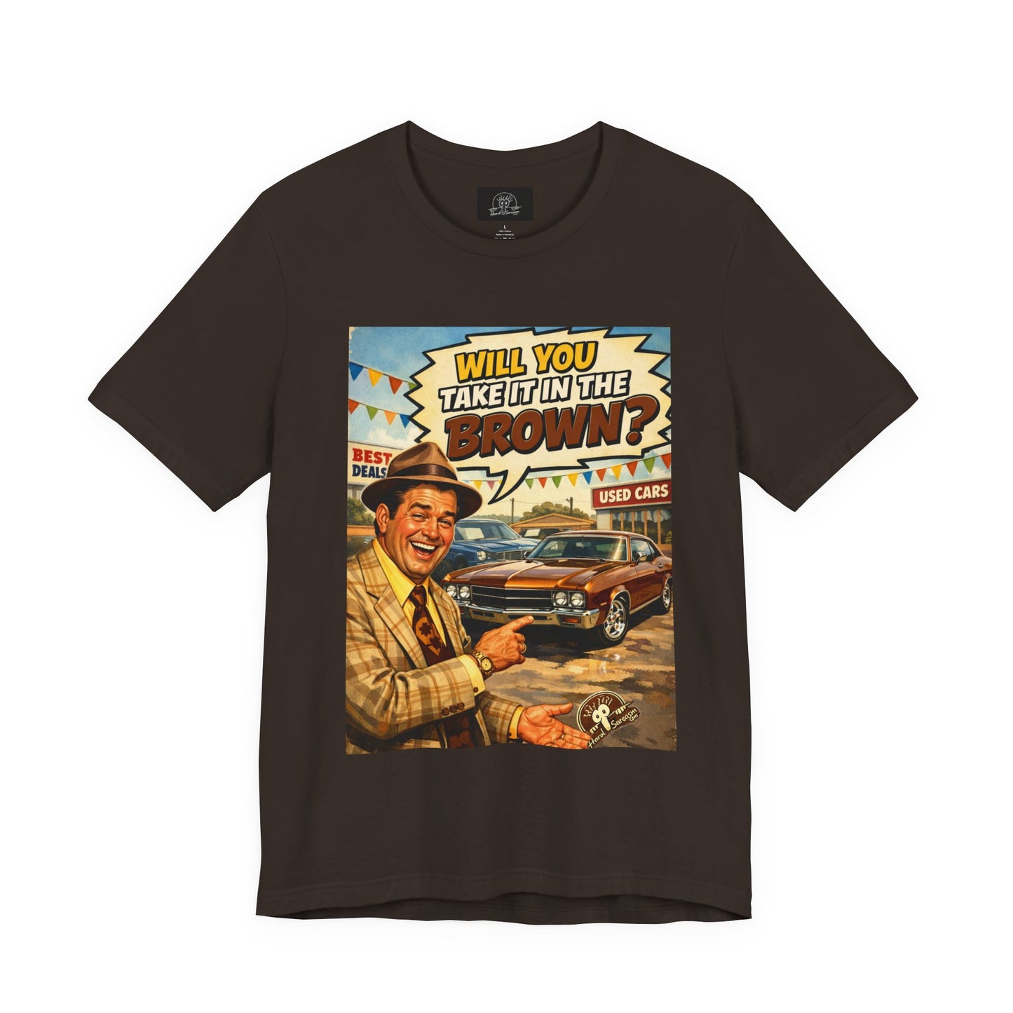 Will You Take It in the Brown? vintage car salesman tee | retro comic graphic shirt | Double Meaning Shirt | Adult Humor