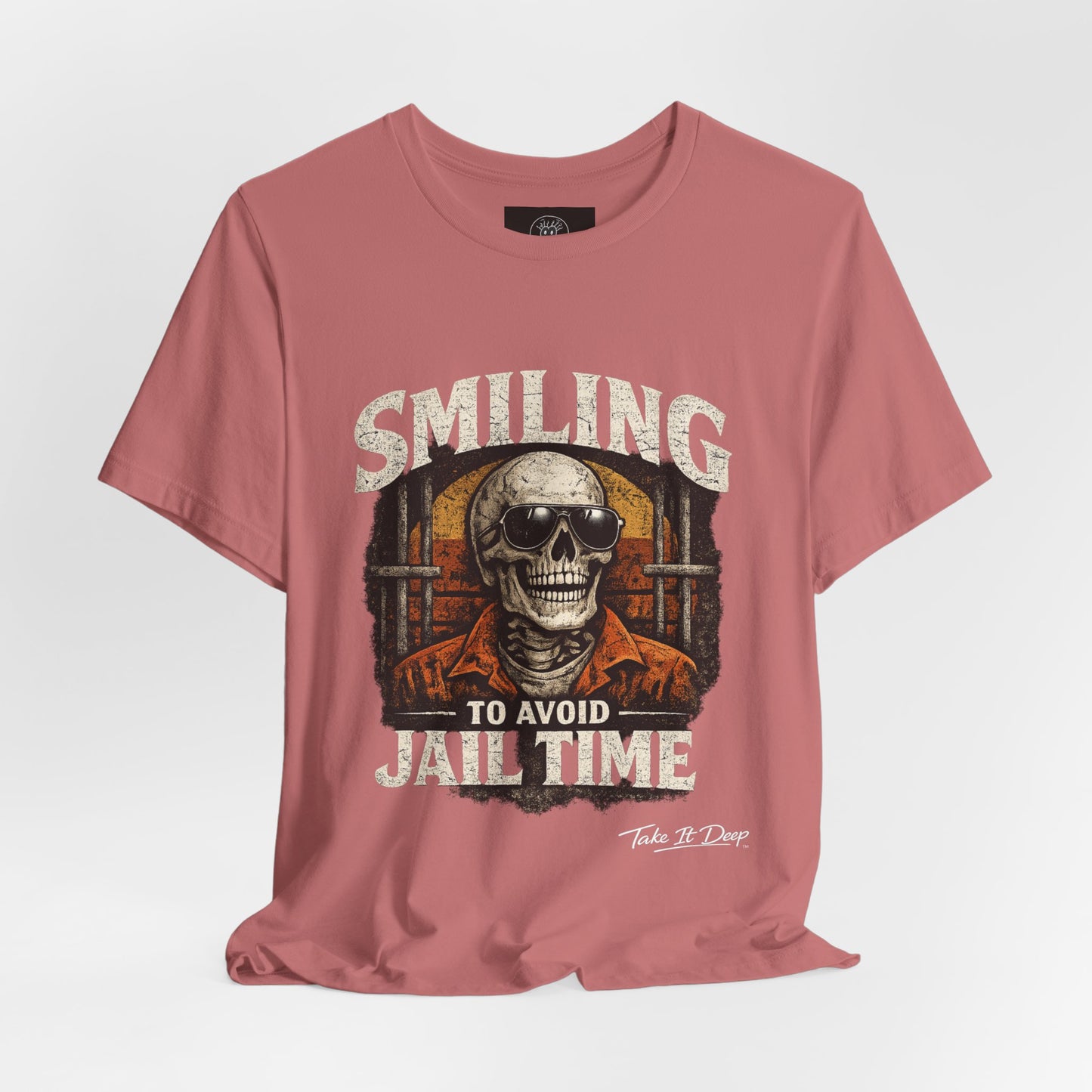 Smiling to Avoid Jail Time | Funny Skeleton Shirt  with sunglasses | Sarcastic Adult Humor Graphic