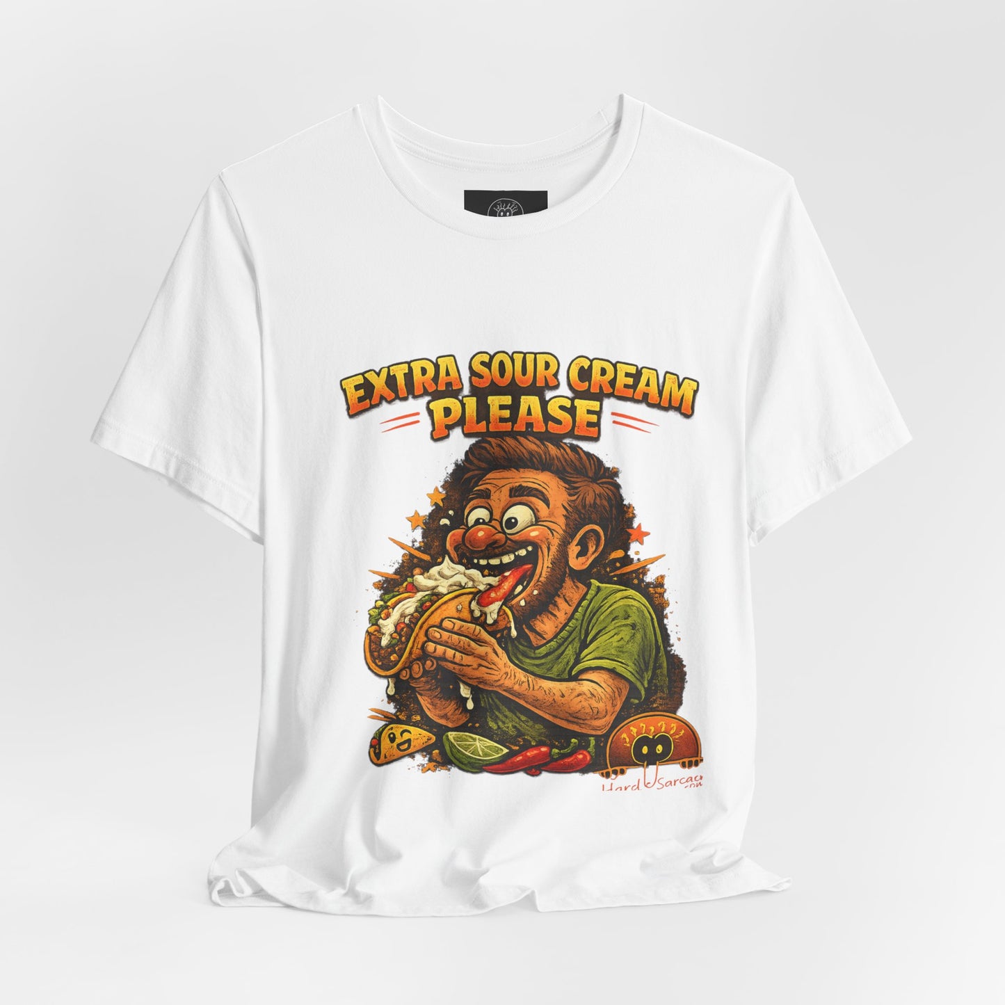 Extra Sour Cream Please T-Shirt | Cartoon Taco Eater Illustration Adult humor